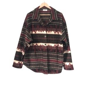Vintage Snazzie Aztec southwestern fleece button front jacketed shacket L